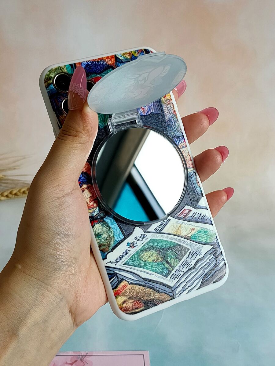 人像圖案手機外殼帶鏡子 - 彩色 - 查看 1