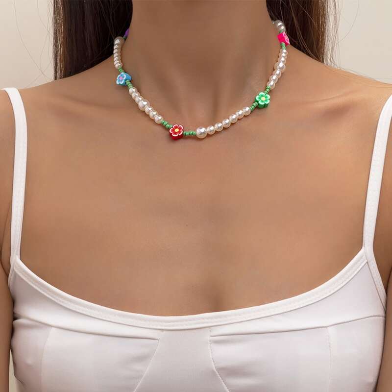

Faux Pearl Beaded Necklace, Multicolor