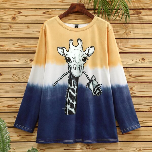 

Plus Giraffe & Color-block Print Tee, Multicolor