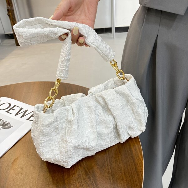 

Minimalist Chain Ruched Bag, White