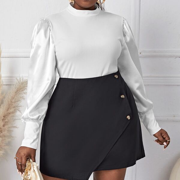 

Plus Solid Puff Sleeve Top, White