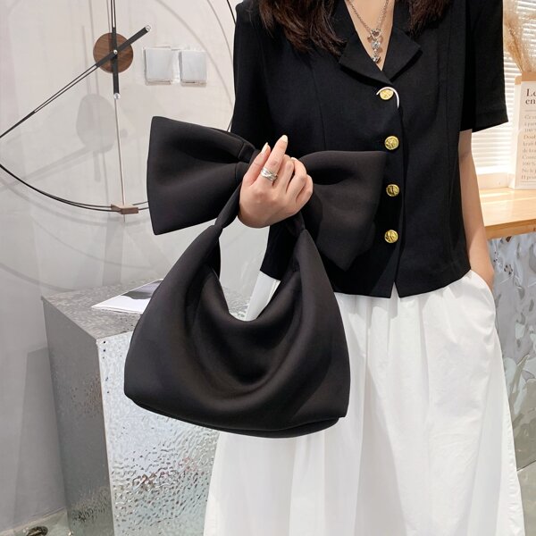 

Minimalist Bow Decor Shoulder Bag, Black