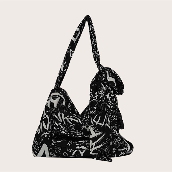 

Letter Graphic Large Capacity Crossbody Bag, Black