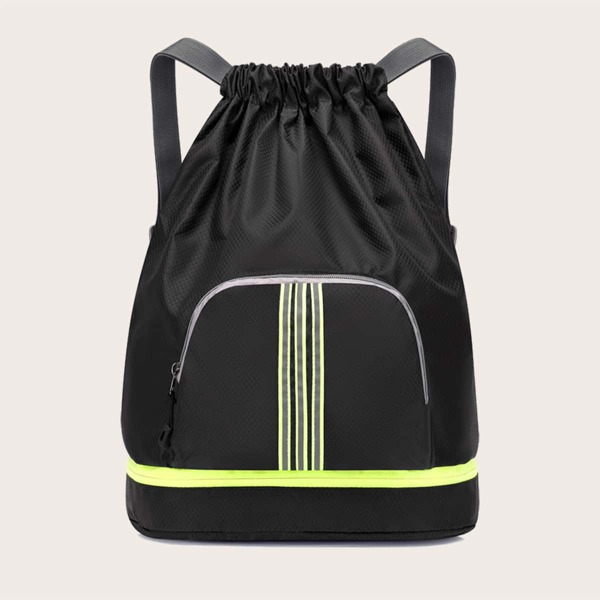 

Striped Pattern Lace-up Backpack, Black