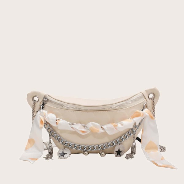 

Tassel & Scarf Decor Fanny Pack, Beige