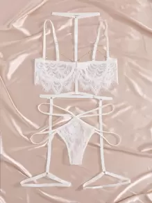 睫毛蕾絲鏤空鋼圈吊帶襪內衣套裝