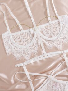 睫毛蕾絲鏤空鋼圈吊帶襪內衣套裝