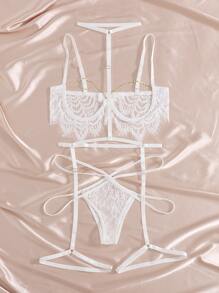 睫毛蕾絲鏤空鋼圈吊帶襪內衣套裝