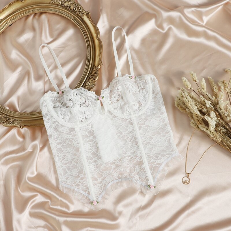 

Floral Lace Underwire Bra, White