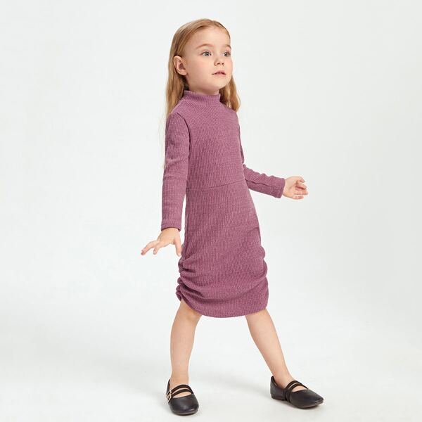 

Toddler Girls Stand Collar Ruched Dress, Mauve purple