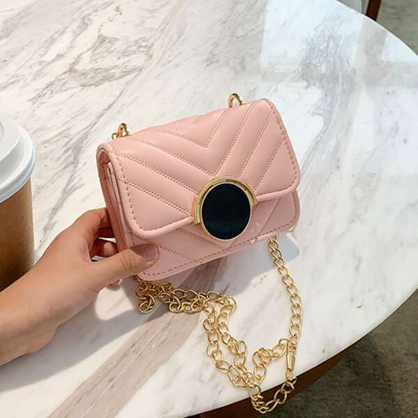 

Girls Chevron Flap Chain Crossbody Bag, Pink