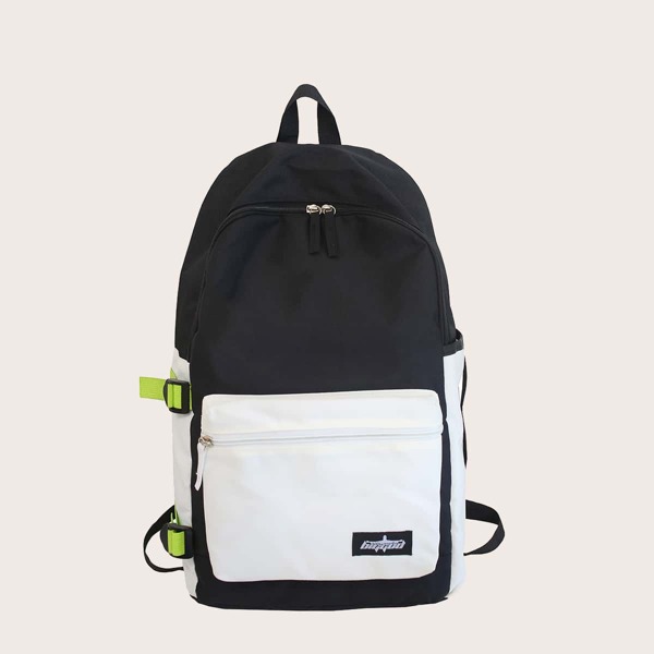 

Colorblock Pattern Backpack, Black and white