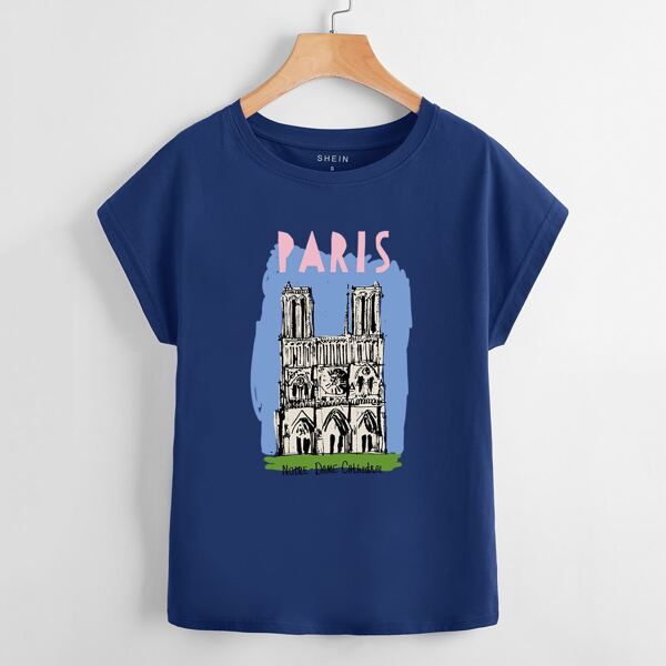 

Letter & Building Print Tee, Navy blue
