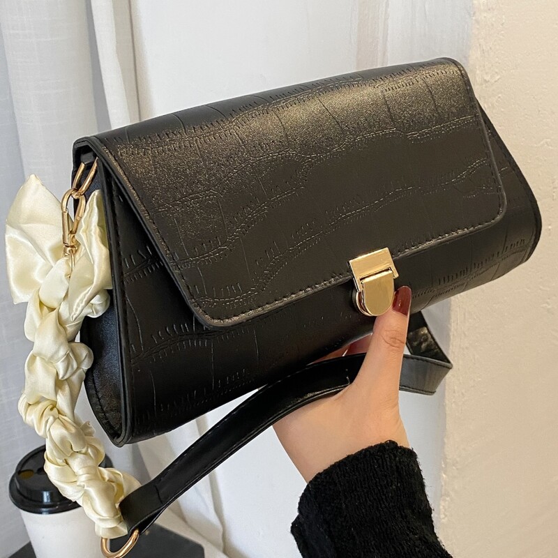 

Croc Embossed Shoulder Bag, Black