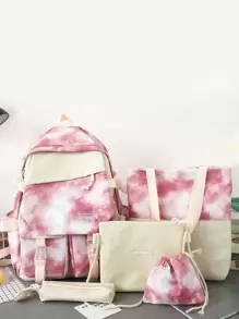 Bộ túi trẻ em Lá thư Cà vạt nhuộm Có thể điều chỉnh được Đôi tay cầm - Hồng - Xem 1