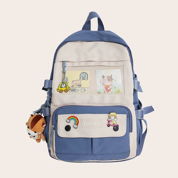 

Two Tone Large Capacity School Bag, Blue and white