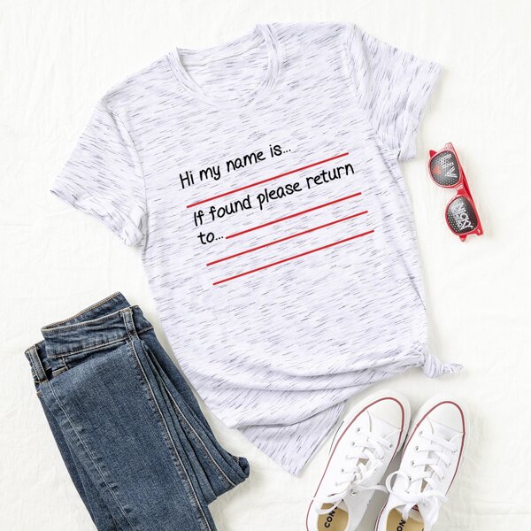 

Plus Striped And Slogan Graphic Tee, Light grey