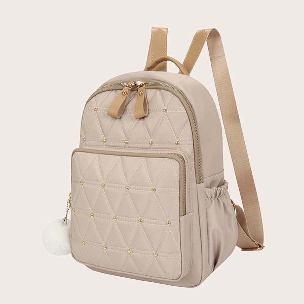 

Studded Quilted Backpack, Apricot