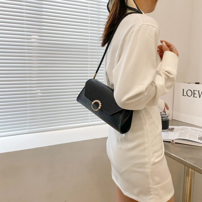 

Croc Embossed Shoulder Bag, Black