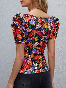 SHEIN Clasi Camiseta floral de manga farol