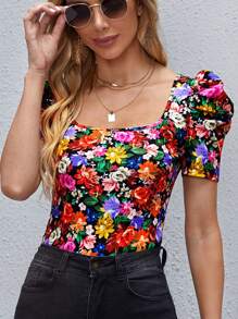 SHEIN Clasi Camiseta floral de manga farol