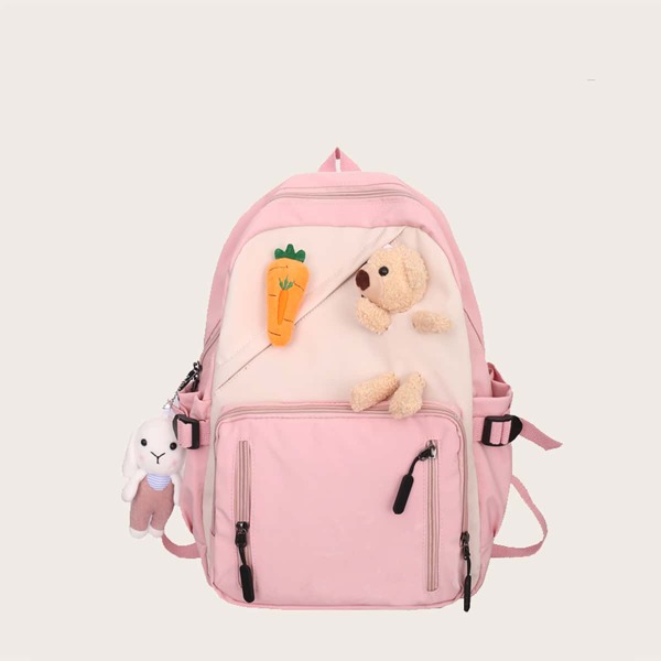

Girls Colorblock Pattern Animal Decor Backpack, Pink