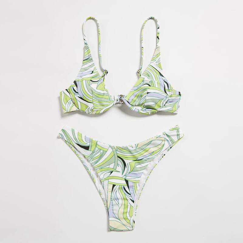 

Allover Print Underwire Bikini Swimsuit, Multicolor