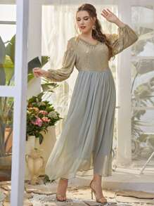 Al Najma 大碼雙波浪條紋挖肩層疊下擺洋裝