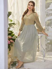 Al Najma 大碼雙波浪條紋挖肩層疊下擺洋裝