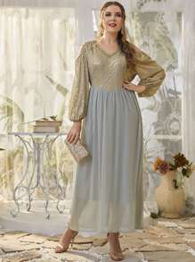 Al Najma 大碼雙波浪條紋挖肩層疊下擺洋裝