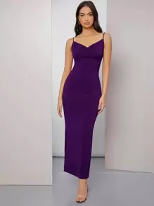 Modelyn Cowl Neck Ruched Cami Dress - Purple - View 1