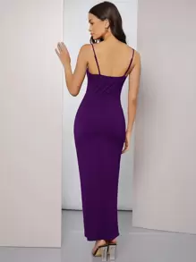 Modelyn Cowl Neck Ruched Cami Dress - Purple - View 2
