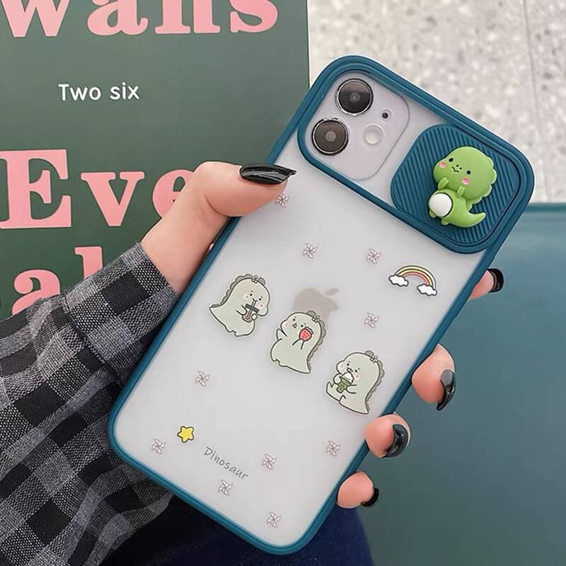 

Cartoon Dinosaur Print Phone Case, Green