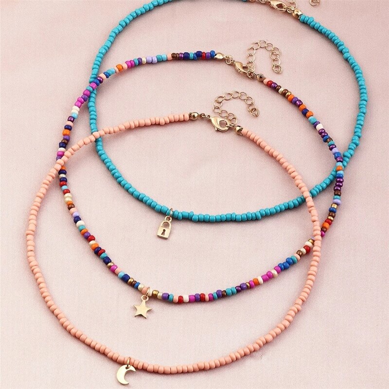 

3pcs Beaded Necklace, Multicolor