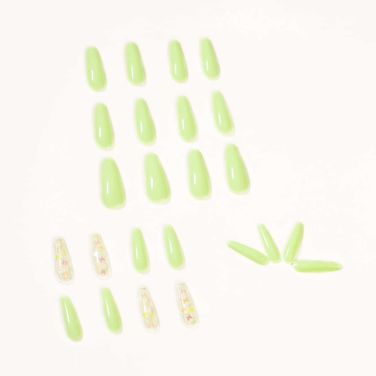 

24pcs Butterfly Fake Nail, Green