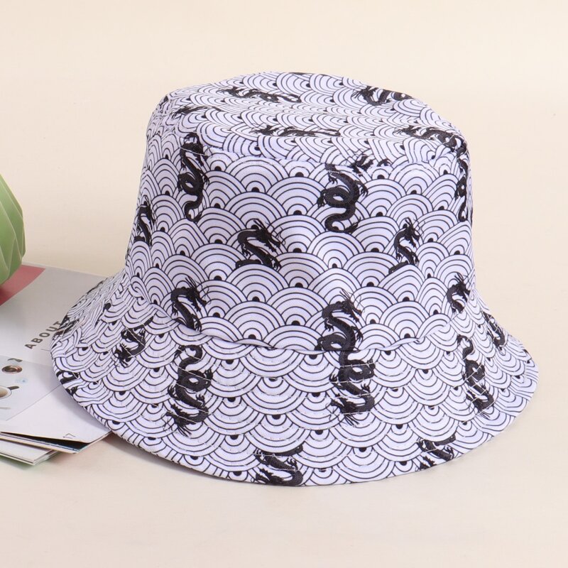 

Guys Dragon Graphic Bucket Hat, Black and white