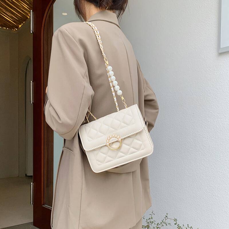

Quilted Chain Strap Shoulder Bag, Beige