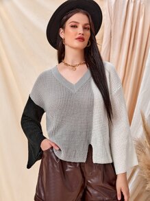 SHEIN Unity Plus Cut And Sew Drop Shoulder Sweater - Multicolor - View 1