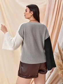 SHEIN Unity Plus Cut And Sew Drop Shoulder Sweater - Multicolor - View 2