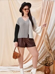 SHEIN Unity Plus Cut And Sew Drop Shoulder Sweater - Multicolor - View 4