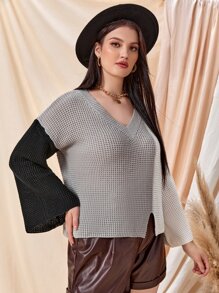 SHEIN Unity Plus Cut And Sew Drop Shoulder Sweater - Multicolor - View 5