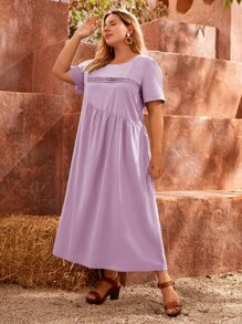 SHEIN Vestido smock unicolor - Morado - Ver 6