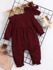 寶寶女孩蝴蝶結前扣半身連體衣和頭帶