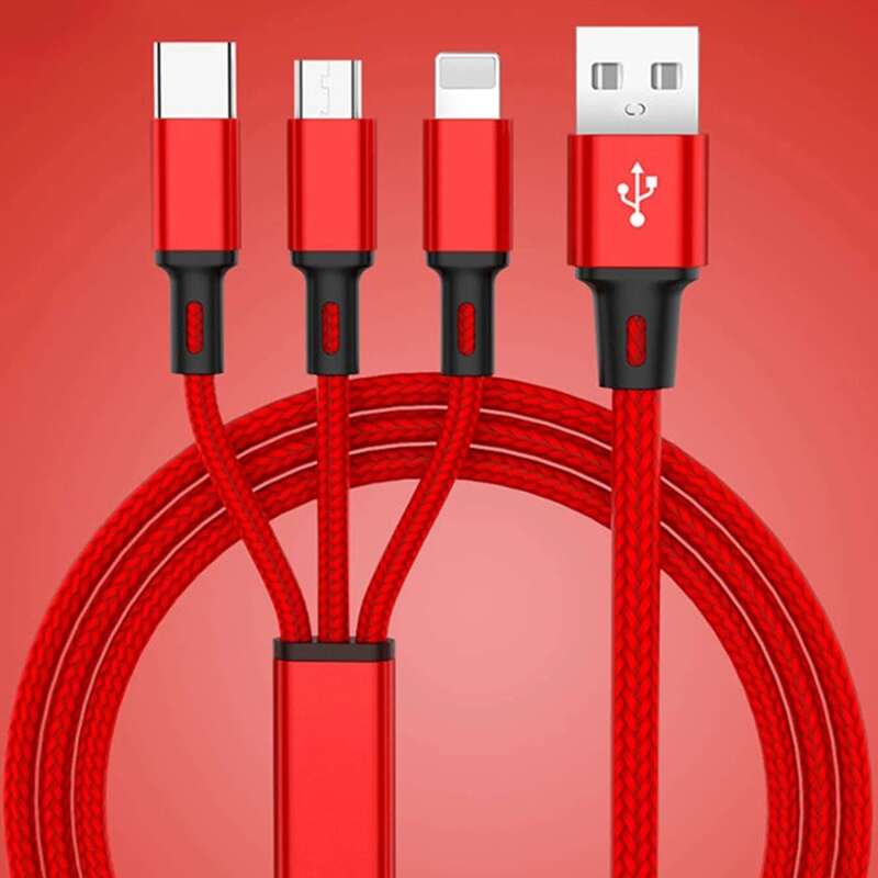

3 In 1 Braided Data Cable, Red