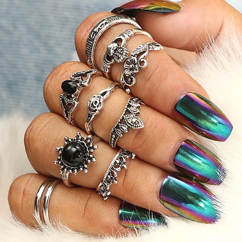 

10pcs Flower Design Ring, Silver