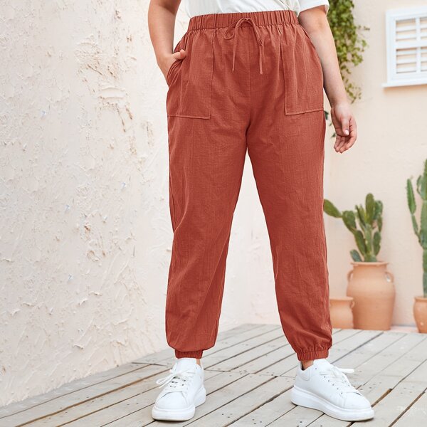 

Plus Tie Waist Slant Pocket Pants, Rusty rose