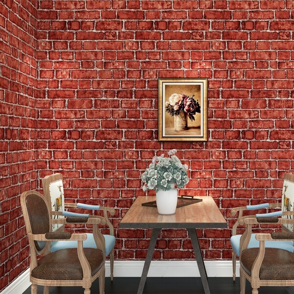 

1roll Brick Pattern Wall Sticker, Burgundy