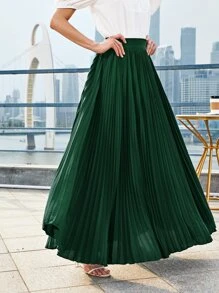 SHEIN Pleated Maxi Skirt - Dark Green - View 4