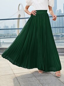 SHEIN Pleated Maxi Skirt - Dark Green - View 5