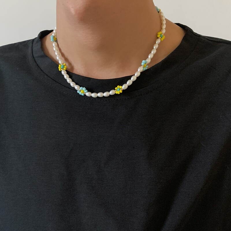 

Guys Faux Pearl Beaded Necklace, Multicolor